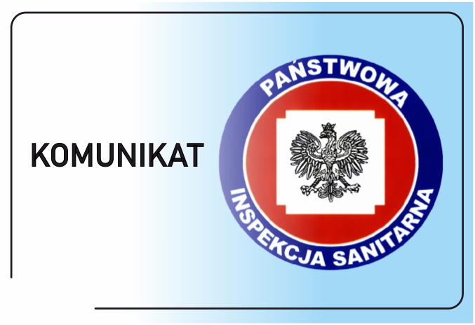 Napis komunikat i logo Sanepidu 